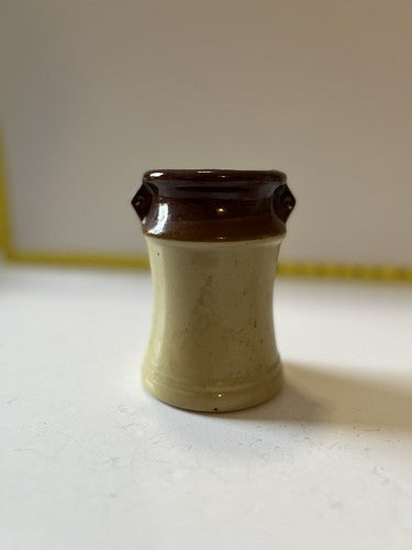 Kitchen Utensil Vintage 70’s Retro Brown Ivory Drip Pottery Jar Holder Toolery