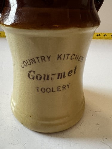 Kitchen Utensil Vintage 70’s Retro Brown Ivory Drip Pottery Jar Holder Toolery