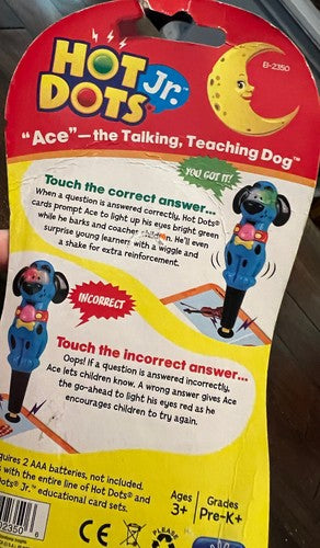 Hot Dots Jr. "ACE" The Talking, Teaching Dog Theme/subject Animal, Learning NEW