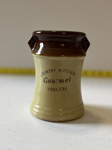 Kitchen Utensil Vintage 70’s Retro Brown Ivory Drip Pottery Jar Holder Toolery