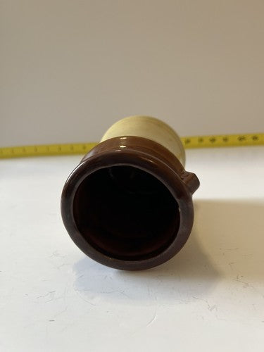 Kitchen Utensil Vintage 70’s Retro Brown Ivory Drip Pottery Jar Holder Toolery