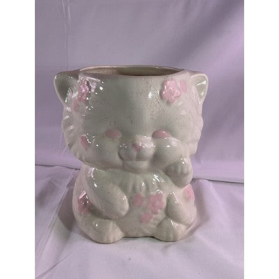 Vintage MCM Kitten Cat Ceramic Vase Planter Baby Floral Arrangement 7" White
