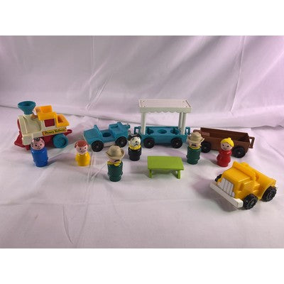 Fisher Price Little People Disney Railway Train Cars Dog Mustache Cowboy Vtg Lot