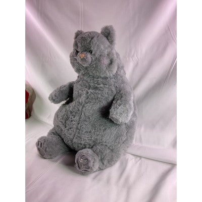 The Fat Cat Sitting Fluffy Furry Animal Plush Toy Gray 13" No Tags