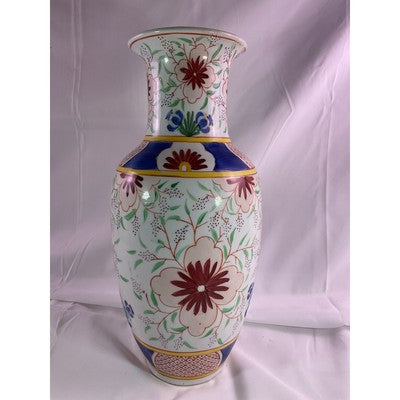 Vintage Porcelain Floral Tulip Print Vase Asian Chinese 12" Tall