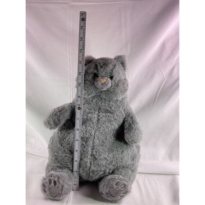 The Fat Cat Sitting Fluffy Furry Animal Plush Toy Gray 13" No Tags