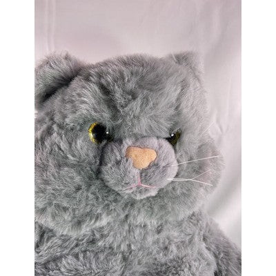 The Fat Cat Sitting Fluffy Furry Animal Plush Toy Gray 13" No Tags