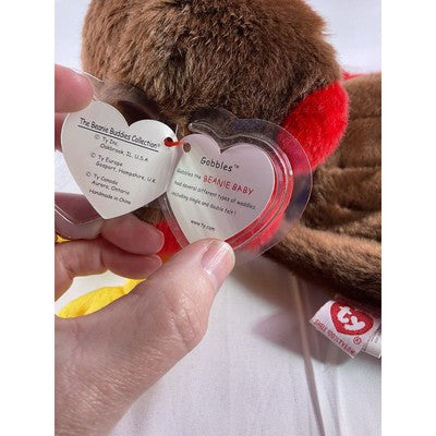 TY Beanie Baby Gobbles Turkey Beanie Buddy Rare 8" Brown 1999 Double Tush Tag