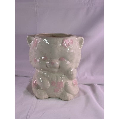 Vintage MCM Kitten Cat Ceramic Vase Planter Baby Floral Arrangement 7" White