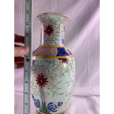 Vintage Porcelain Floral Tulip Print Vase Asian Chinese 12" Tall