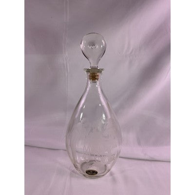 Vintage I.W. Harper Glass Decanter With Cork Lid Hand Carved By Hewitt 11" Tall