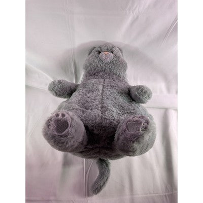 The Fat Cat Sitting Fluffy Furry Animal Plush Toy Gray 13" No Tags