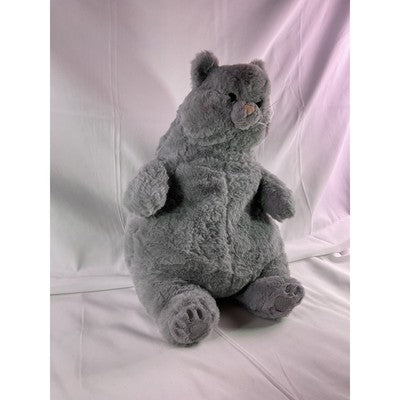 The Fat Cat Sitting Fluffy Furry Animal Plush Toy Gray 13" No Tags
