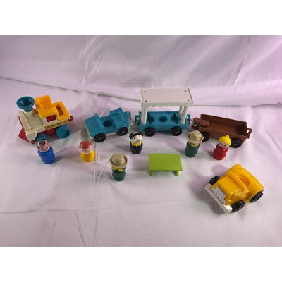 Fisher Price Little People Disney Railway Train Cars Dog Mustache Cowboy Vtg Lot