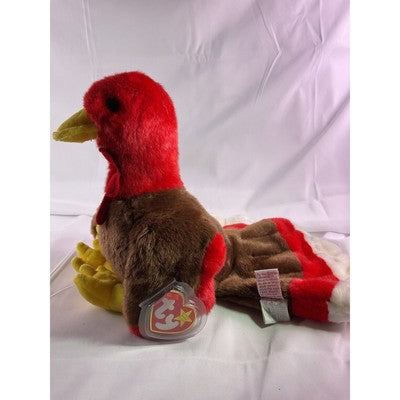 TY Beanie Baby Gobbles Turkey Beanie Buddy Rare 8" Brown 1999 Double Tush Tag