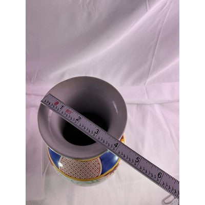 Vintage Porcelain Floral Tulip Print Vase Asian Chinese 12" Tall