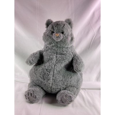 The Fat Cat Sitting Fluffy Furry Animal Plush Toy Gray 13" No Tags