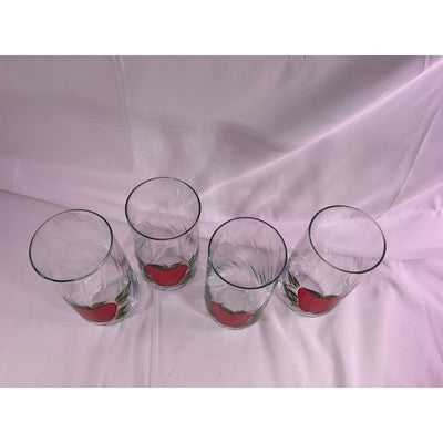 Set of 4 Rare Vintage Hand Painted Apple Clear Glass Drinking Glasses 7" Tall