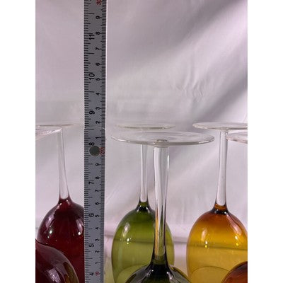 Set of 8 Jewel Toned Colored Glass Pedetal Wine Drinking Glasses 8" Tall