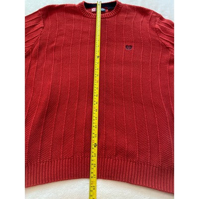 Chaps Mens Cable Knit Crew Neck Long Sleeve Casual Pullover Sweater Red Large