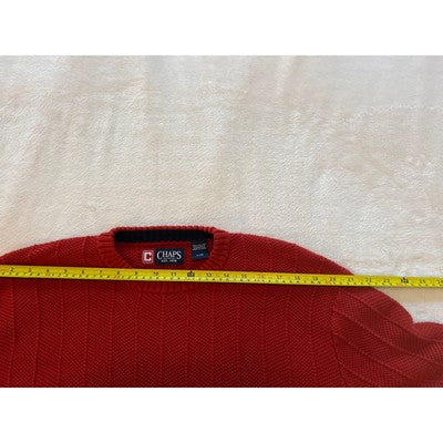 Chaps Mens Cable Knit Crew Neck Long Sleeve Casual Pullover Sweater Red Large