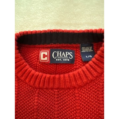 Chaps Mens Cable Knit Crew Neck Long Sleeve Casual Pullover Sweater Red Large