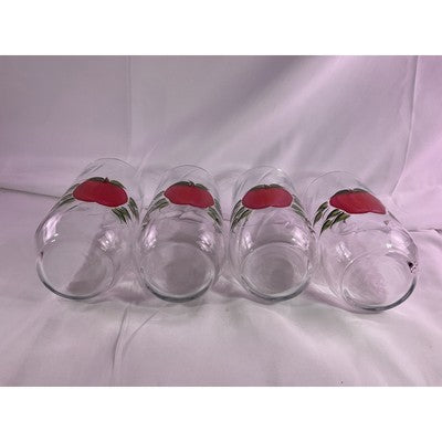 Set of 4 Rare Vintage Hand Painted Apple Clear Glass Drinking Glasses 7" Tall